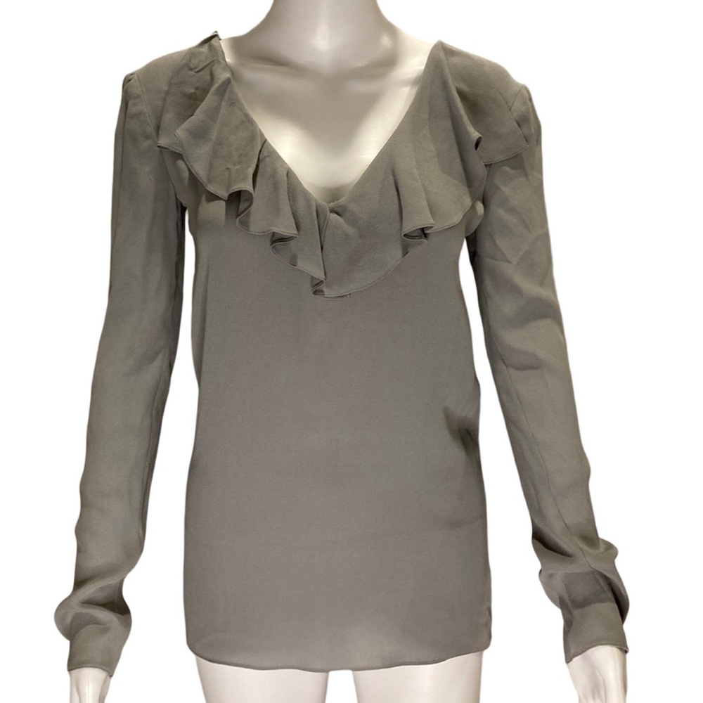 NWT Valentino Gray Silk Crepe Long Sleeve Blouse